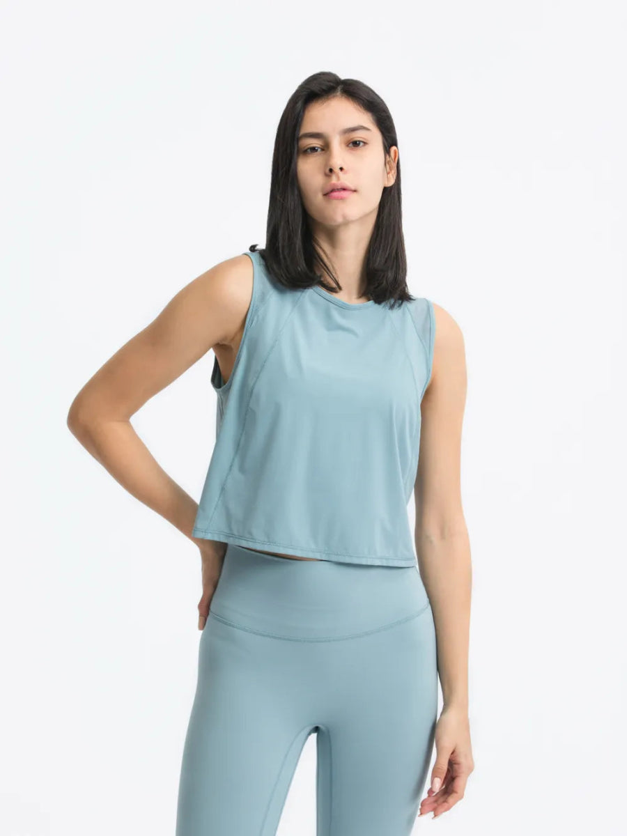 Round Neck Cropped Active Tank - CELIVINE