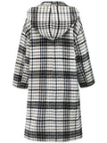 Plaid Double - Breasted Long Sleeve Longline Coat - CELIVINE