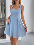 Halter Neck Summer Mini Dress - CELIVINE