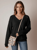 Eyelet Detail V - Neck Long Sleeve Sweater - CELIVINE