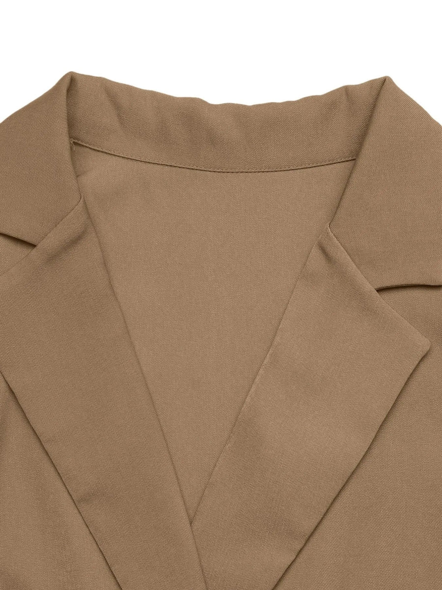 Lapel Collar Leopard Cuff Long Sleeve Blazer - CELIVINE