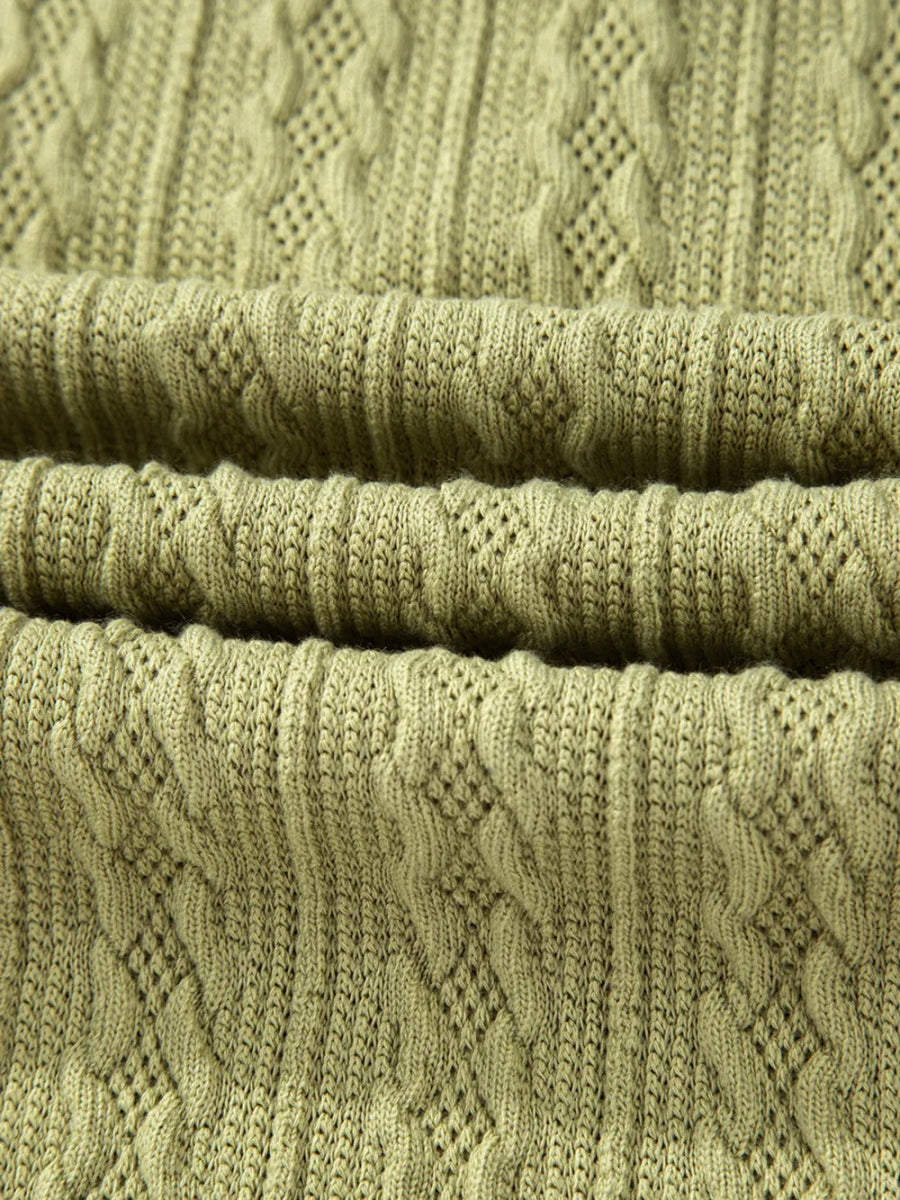 Textured Knit Slim Fit Notch V Neck Top - CELIVINE