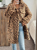 Leopard Button Up Long Sleeve Fuzzy Coat - CELIVINE