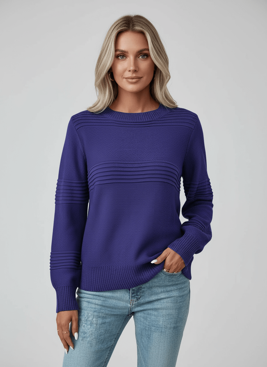 Round Neck Long Sleeve Sweater - CELIVINE