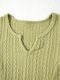 Textured Knit Slim Fit Notch V Neck Top - CELIVINE
