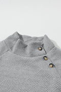 Textured Turtleneck Long Sleeve Sweatshirt - CELIVINE