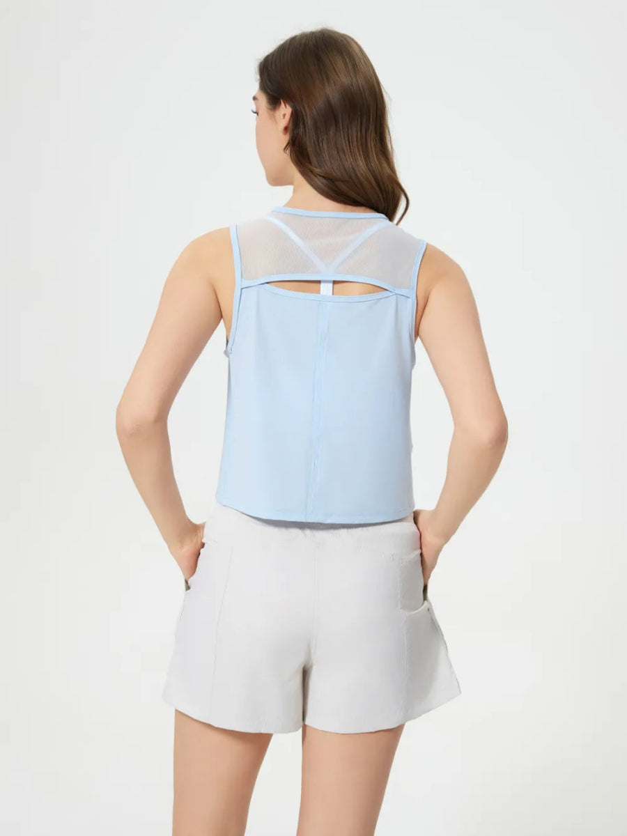 Round Neck Cropped Active Tank - CELIVINE