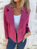 Full Size Double - Breasted Lapel Collar Blazer Plus Size - CELIVINE