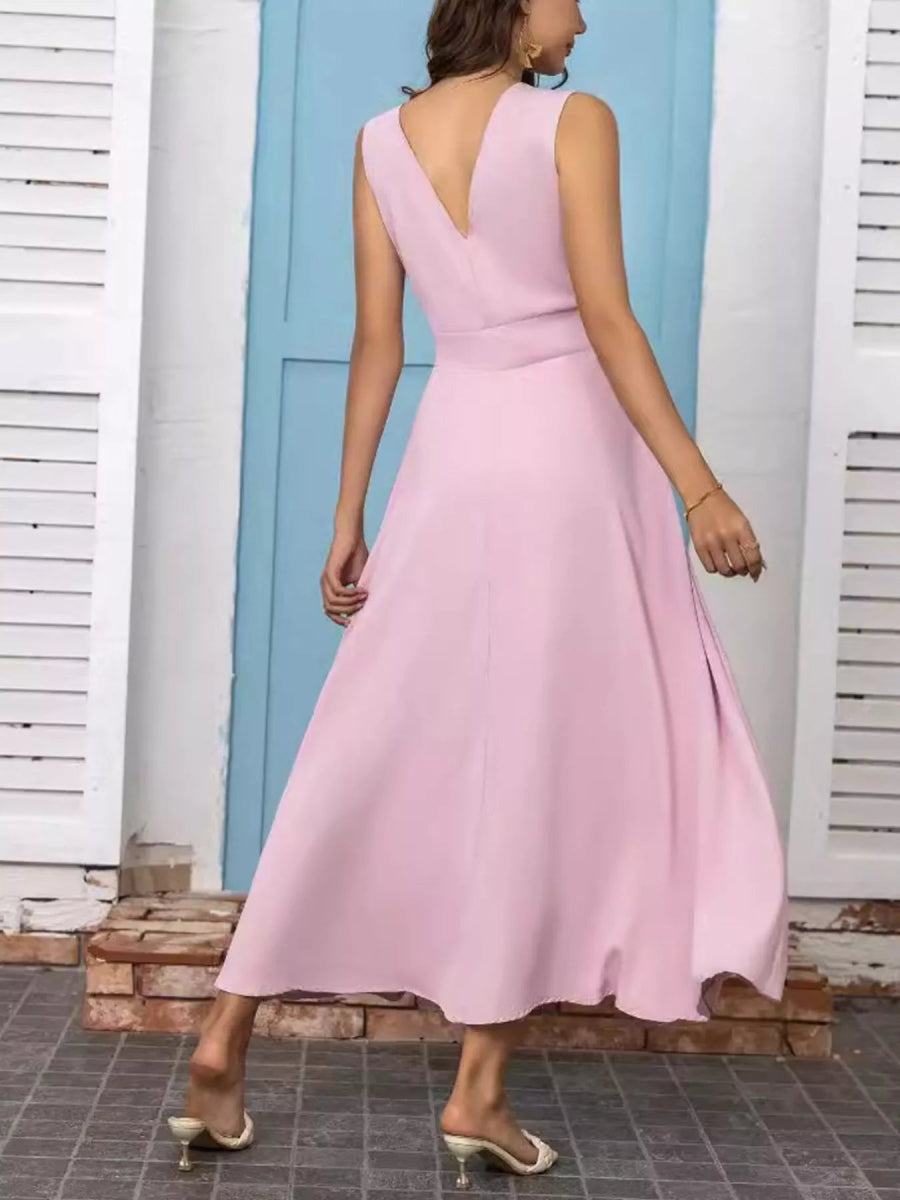 Full Size Slit V - Neck Sleeveless Dress Plus Size - CELIVINE