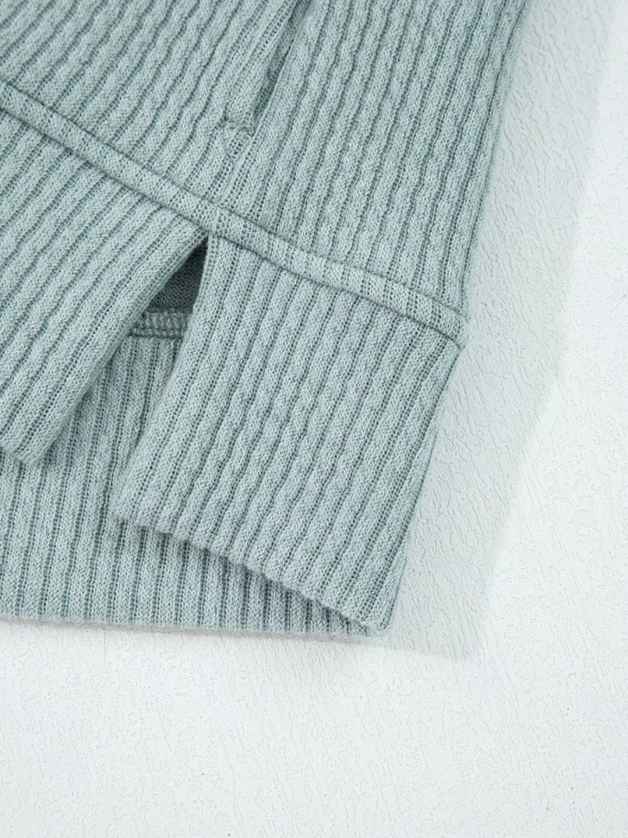 Ribbed Drop Shoulder Knit Hoodie - CELIVINE