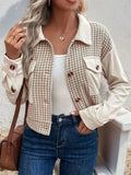 Perfee Pocketed Houndstooth Long Sleeve Jacket - CELIVINE