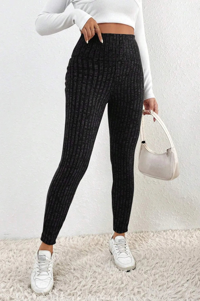 Ribbed High Waist Leggings - CELIVINE