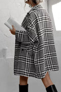 Houndstooth Collared Neck Long Sleeve Coat with Pockets - CELIVINE