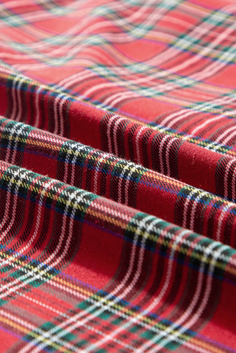 Plus Size Plaid Collared Neck Top and Pants Lounge Set - CELIVINE