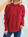 Cable Knit Long Sleeve Sweater - CELIVINE