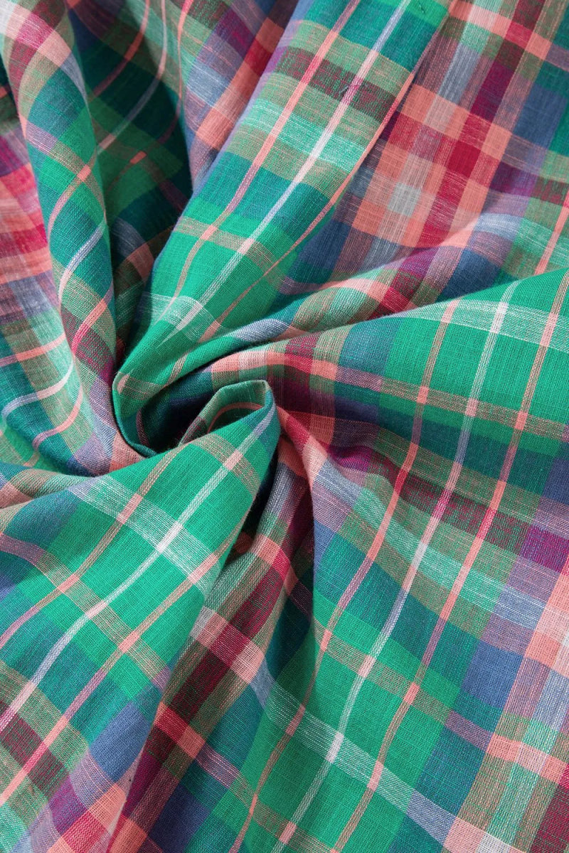 Plaid Collared Neck Three - Quarter Sleeve Shirt - CELIVINE