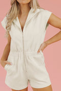 Textured Zip Front Romper with Pockets - CELIVINE