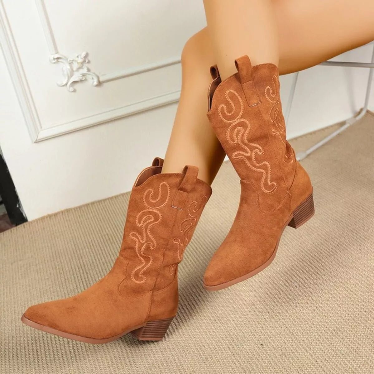 Point Toe Block Heels Boots - CELIVINE