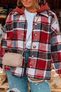 Plus Size Plaid Button Up Hooded Jacket - CELIVINE