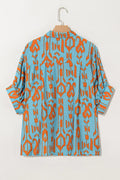 Abstract Print Dolman Short Sleeve Western Loose Shirt - CELIVINE