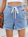 Drawstring Wash Denim Shorts - CELIVINE