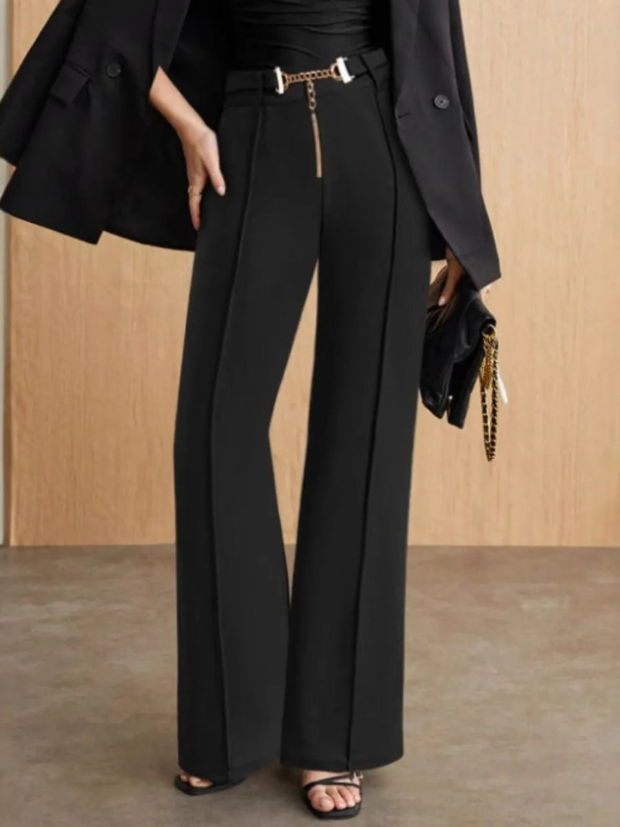 Chain Detail High Waist Pants - CELIVINE