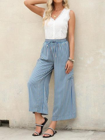 Contrast Striped Wide leg Pants - CELIVINE