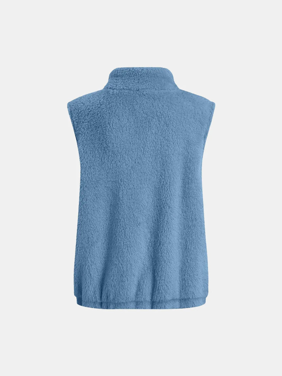 Full Size Fuzzy Zip Up Vest Coat with Pockets - CELIVINE