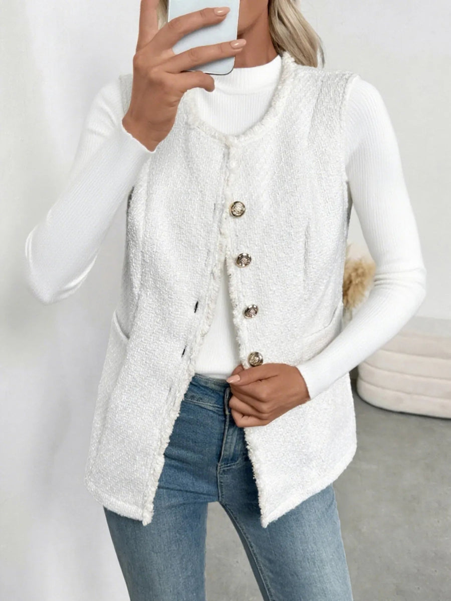 Textured Button - Front Vest with Raw Edge - CELIVINE