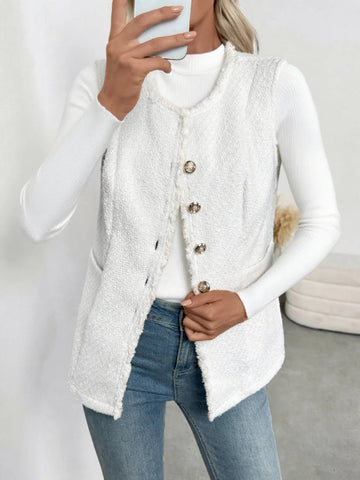 Textured Button - Front Vest with Raw Edge - CELIVINE