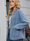 Washed Oversized Button Down Denim Jacket - CELIVINE