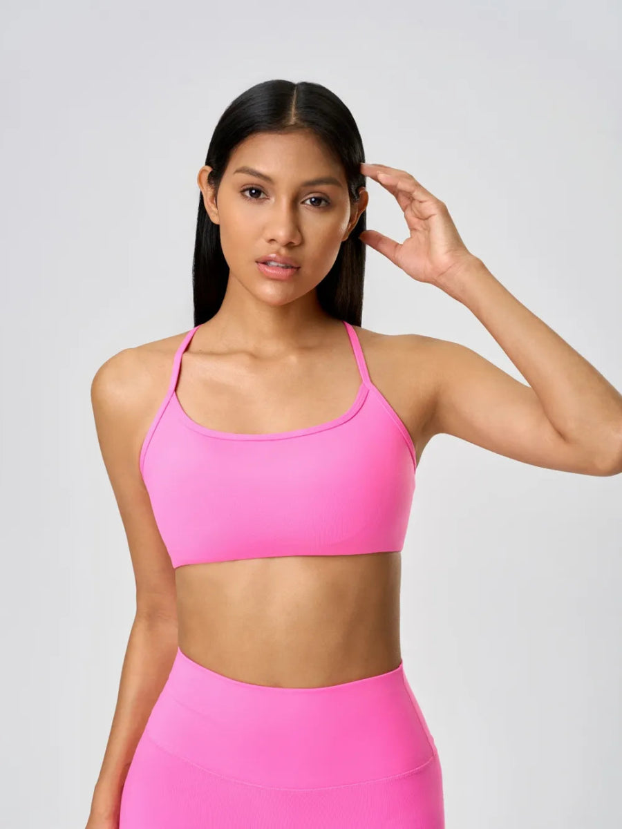 Crisscross Back Scoop Neck Active Cami with Detachable Chest Pads - CELIVINE