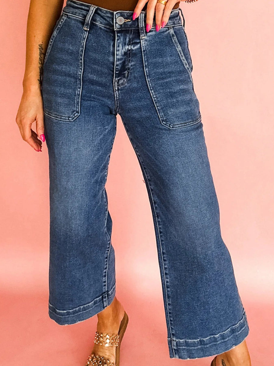 Cropped High Rise Wide Leg Jeans - CELIVINE