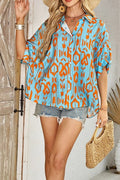 Abstract Print Dolman Short Sleeve Western Loose Shirt - CELIVINE