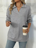 Johnny Collar Drop Shoulder Long Sleeve Sweatshirt - CELIVINE