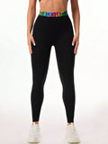 Letter Printed High Waist Active Leggings - CELIVINE