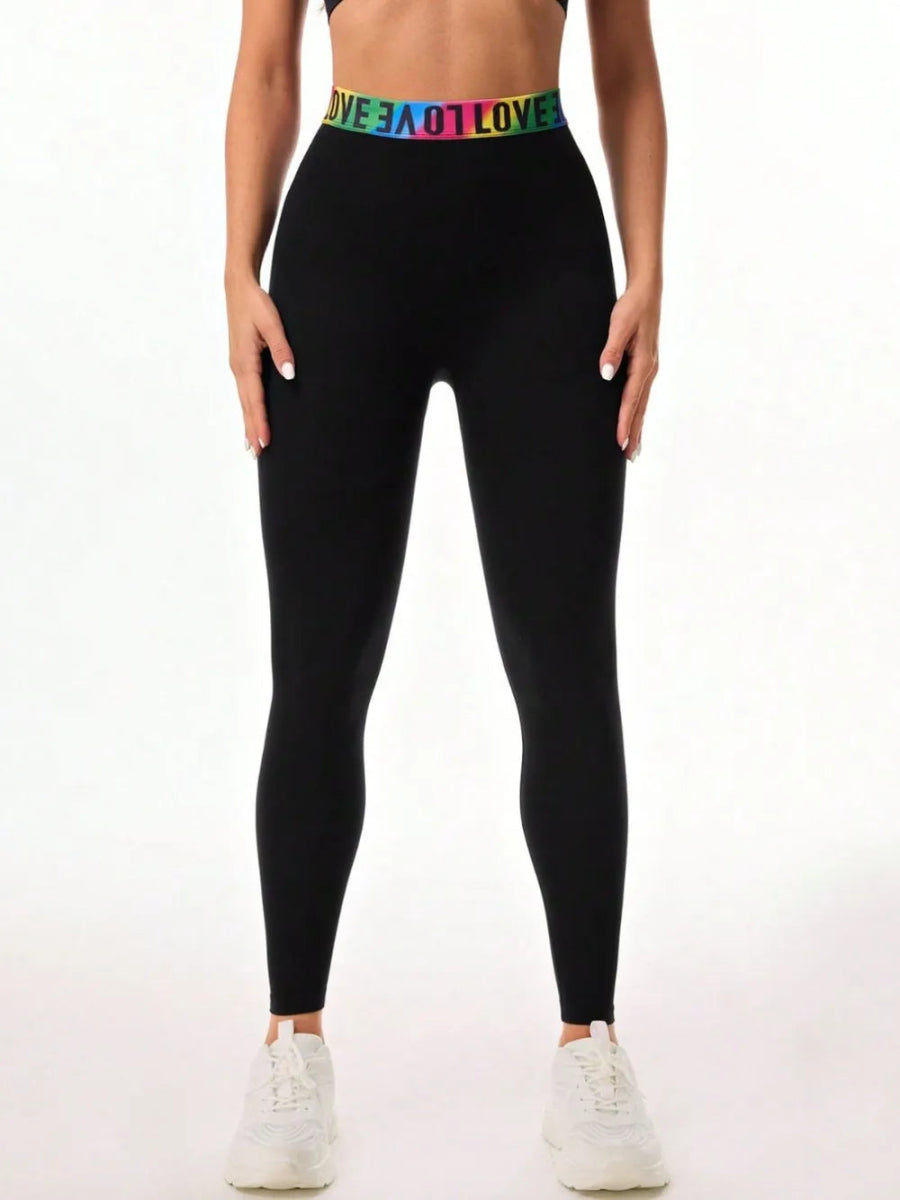 Letter Printed High Waist Active Leggings - CELIVINE