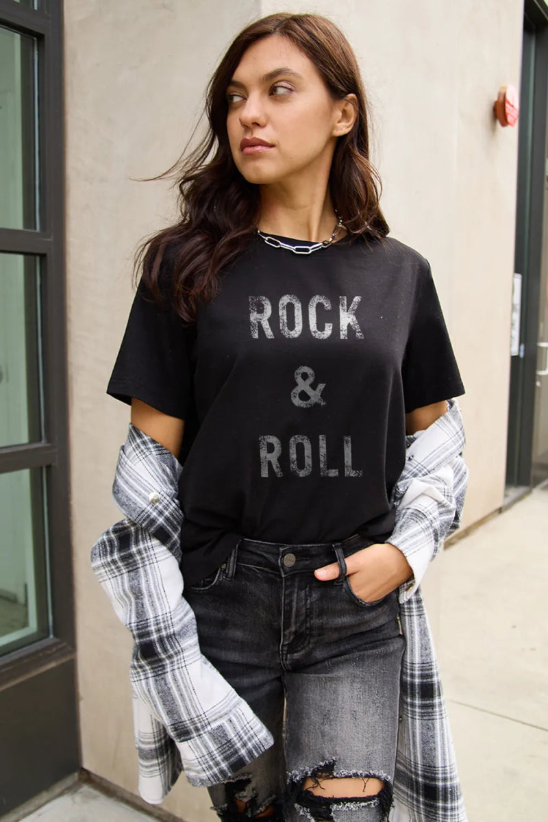 Simply Love Full Size ROCK & ROLL Short Sleeve T-Shirt - CELIVINE