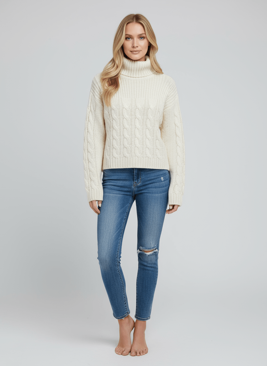 Cable - Knit Turtleneck Sweater - CELIVINE