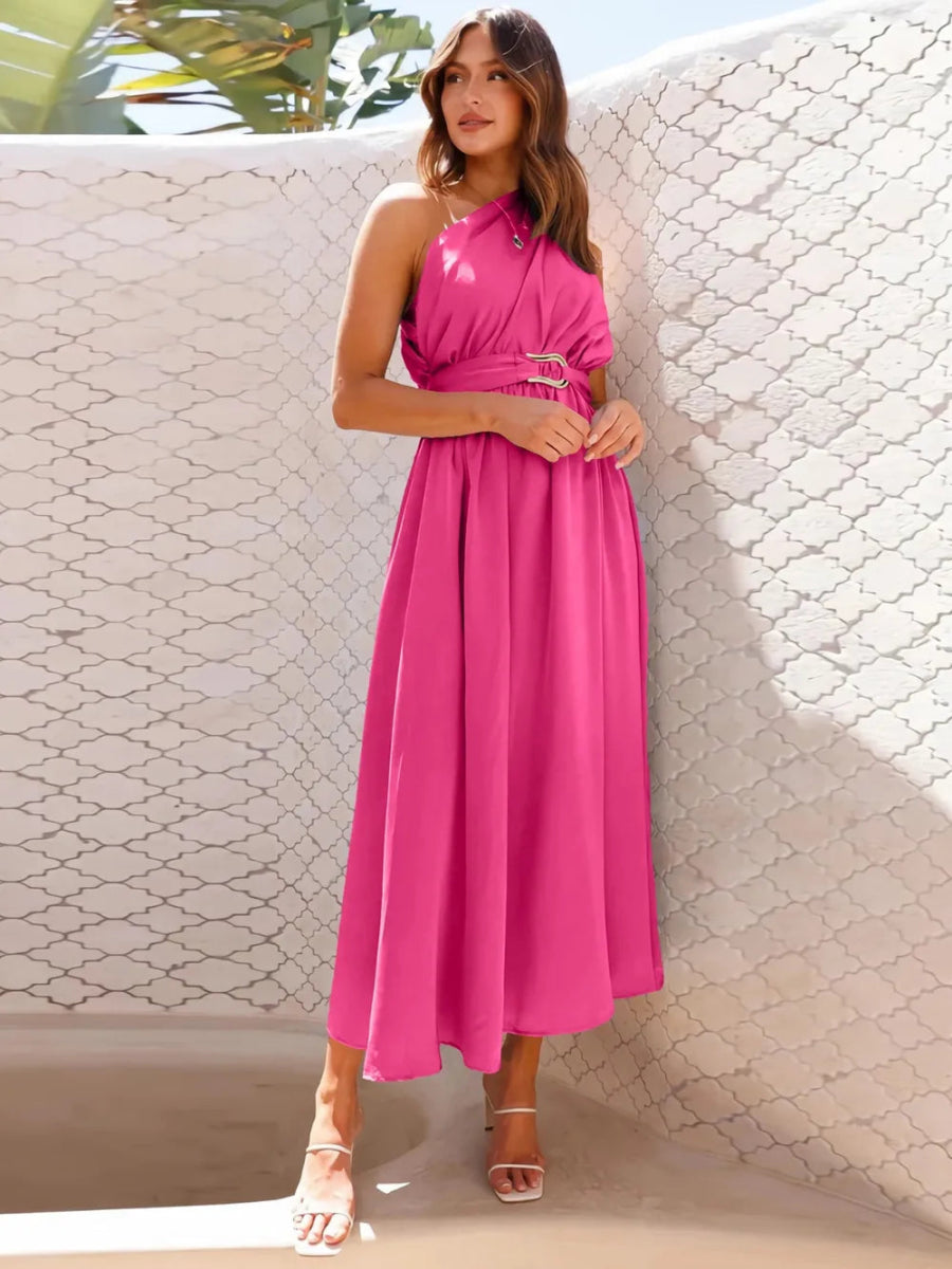 Single Shoulder Midi Dress - CELIVINE