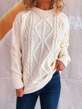 Cable Knit Long Sleeve Sweater - CELIVINE