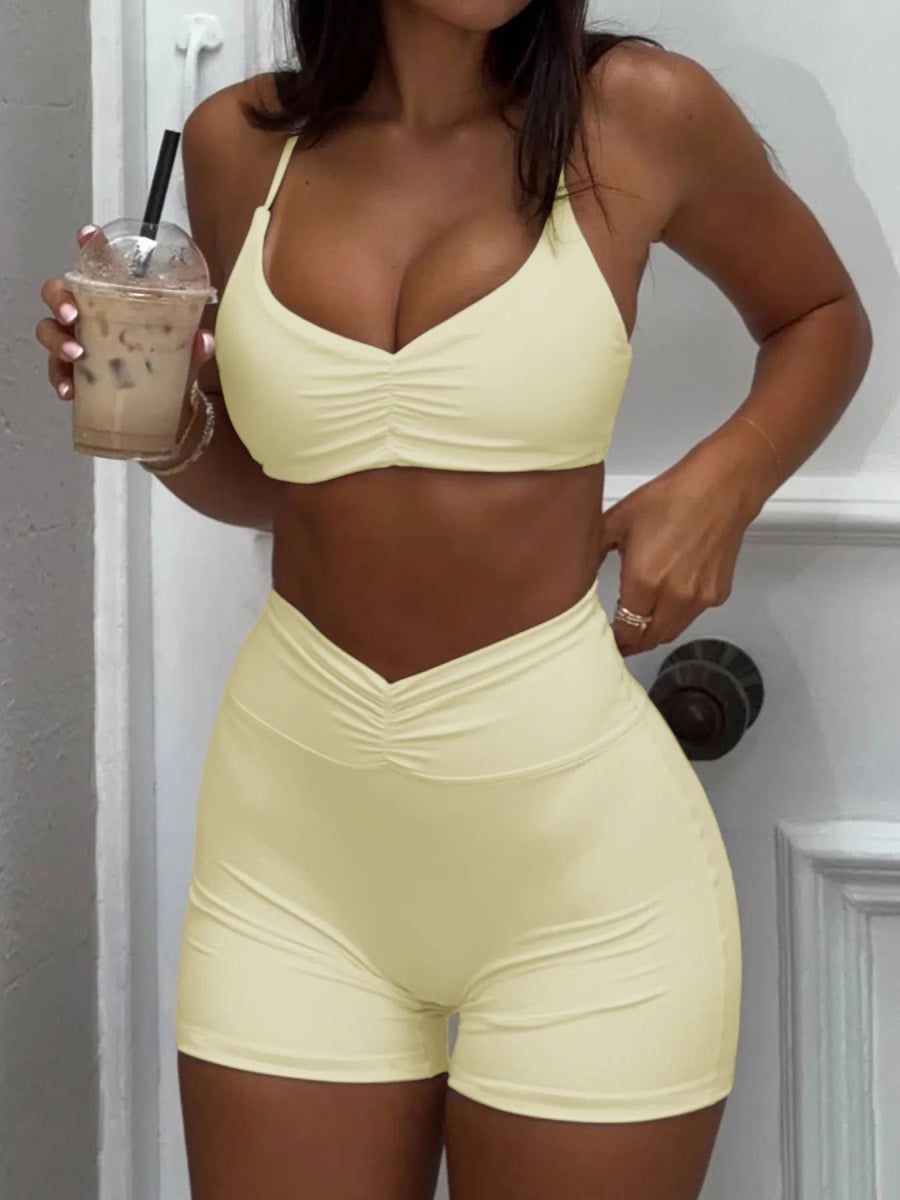 Ruched Sports Bra and High - Waisted Shorts Active Set - CELIVINE
