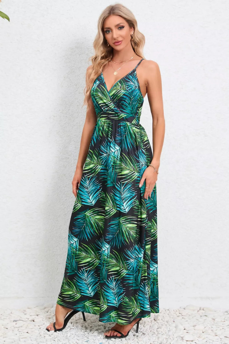 Printed Surplice Maxi Cami Dress - CELIVINE