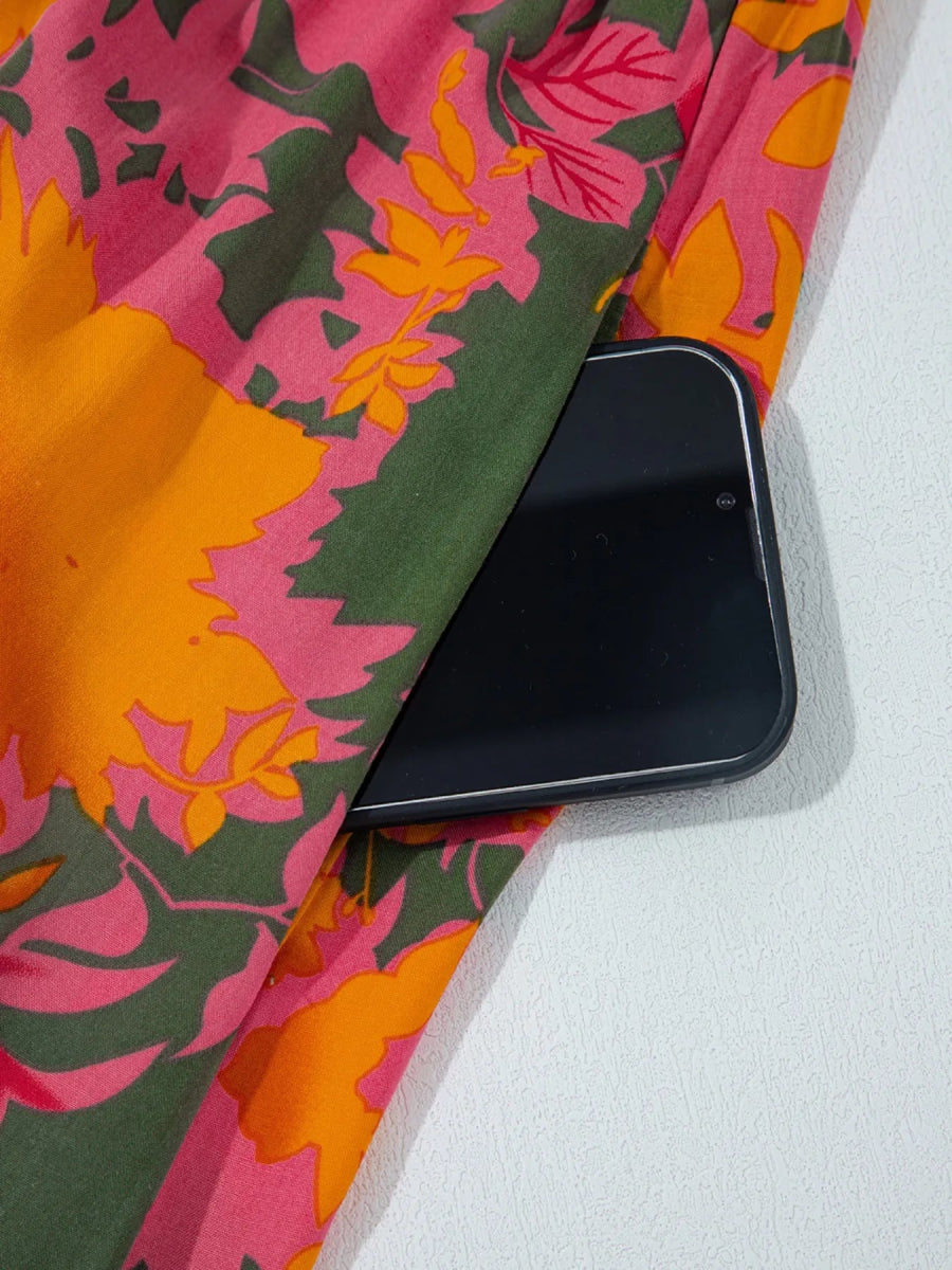 Smocked Floral Print Long Sleeve Maxi Dress - CELIVINE