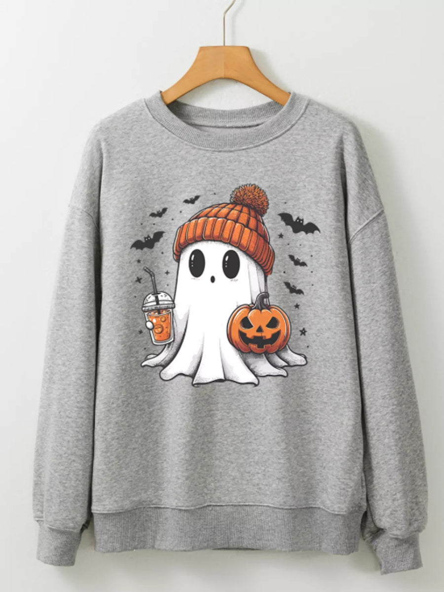 Halloween Ghost Round Neck Sweatshirt - CELIVINE