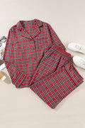 Plus Size Plaid Collared Neck Top and Pants Lounge Set - CELIVINE