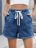 Drawstring Wash Denim Shorts - CELIVINE