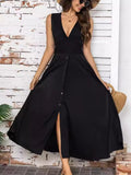 Full Size Slit V - Neck Sleeveless Dress Plus Size - CELIVINE