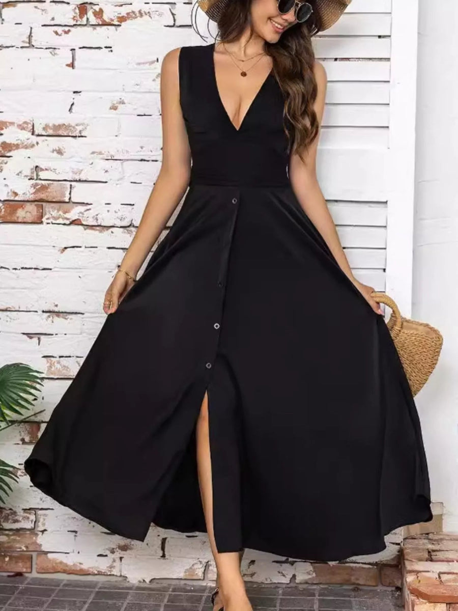 Full Size Slit V - Neck Sleeveless Dress Plus Size - CELIVINE
