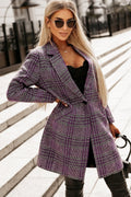 Plaid Lapel Collar Longline Blazer - CELIVINE
